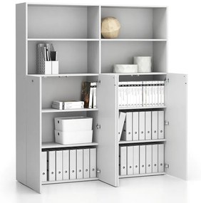 Szafa biurowa podwójna SEGMENT 2-drzwiowa, zamykana, 8 półek, biała