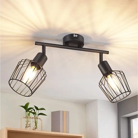 NETTLIFE 2 E14 Reflektory sufitowe - metal, przemysłowa lampa do przedpokoju obrotowa 350°, kinkiet do przedpokoju i salonu, czarny