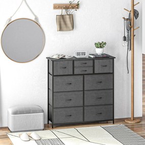 HOMCOM Komoda z Szufladami z Tkaniny, 10 Przegródek, Metalowa Rama, 100x30x100cm, Czarny