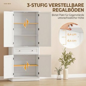HOMCOM Szafka kuchenna z 4 drzwiami, szufladą i regulowanymi półkami do kuchni, 80 x 39,5 x 186,4 cm biały | Aosom PL