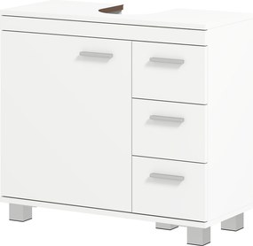 HOMCOM Szafka Pod Umywalkę - Biała Szafka Łazienkowa z 3 Szufladami i Regałem. Praktyczne Przechowywanie i Nowoczesny Design, 70 x 30 x 64 cm | Aosom PL