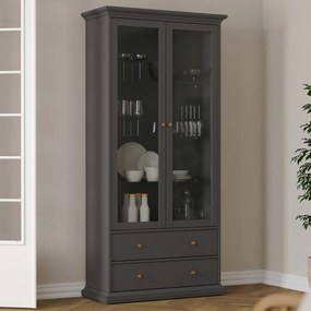 Dwudrzwiowa witryna z szufladami Paris, kolor szary