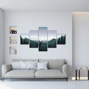 Obraz - Jeleń z wilkiem w skałach (125x70 cm)