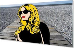 Szkło do Kuchni na Ścianę Kobieta w Okularach i Czerwonych Ustach