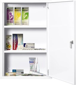 kleankin Apteczka szafka na lekarstwa apteczka pierwszej pomocy z zamkiem 3 półki stal kolor biały