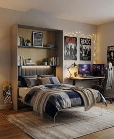 Łóżko chowane w ścianie dla nastolatka 120x200 kaszmir + niebieski A4-S65