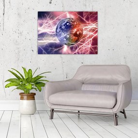 Obraz na szkle - Kula ziemska pod prądem (70x50 cm)