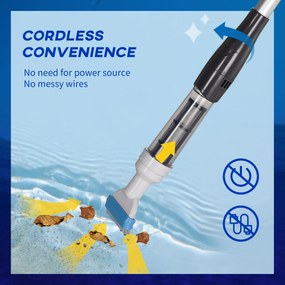 Outsunny Odkurzacz Basenowy Bezprzewodowy - 80min Pracy, 800g, 19L Wody/min, Alu, Ø6x106-162cm - Wydajne Czyszczenie