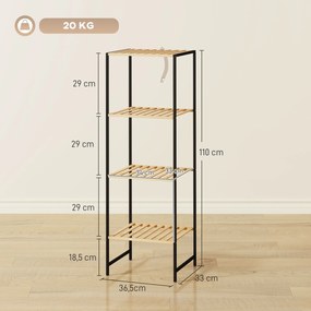 HOMCOM Regał stojący z bambusa i stali, 4 półki, 4-poziomowy regał na książki, 36,5 x 33 x 110 cm, naturalny | Aosom PL