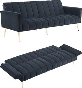 Sofa 3-osobowa z czarnego aksamitu - 3 w 1 - Regulowane oparcie i podłokietniki - 184 x 79 x 71 cm