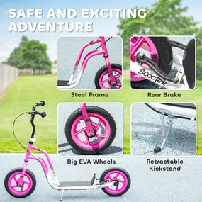 AIYAPLAY Hulajnoga dziecięca z regulowaną kierownicą, dużymi kołami, stojakiem do parkowania, hamulcem ręcznym, dla dzieci w wieku 5-12 lat, różowa