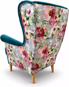 Skandynawski fotel uszak Flower w kwiaty