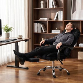 Vinsetto Ergonomiczny fotel biurowy z funkcją masażu, podnóżek, obrotowy, na kółkach, czarny | Aosom PL