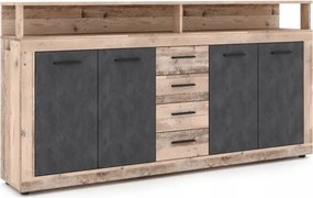 Komoda Czterodrzwiowa BLAGO 190 cm Surowy Dąb/Czarny Loft