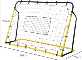 HOMCOM Rebounder Bramkowy do Piłki Nożnej z Siatką, dla Piłki Nożnej, Koszykówki i Baseballu, Stal+PE, Żółty+Czarny, 184 x 63 x 123 cm
