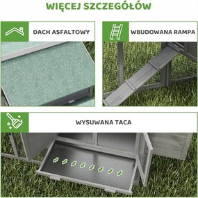 PawHut drewniany kurnik z wybiegiem i gniazdem duży domek dla kur z rampą i szufladą dla 2 4 kur szary | Aosom PL
