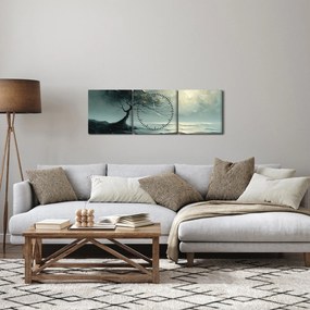 Obraz - Obraz olejny przedstawiający drzewo z oceanem (z zegarem) (90x30 cm)