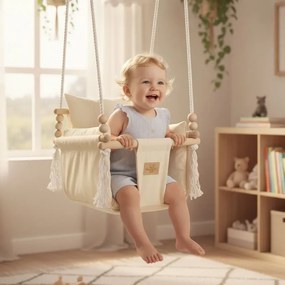 Drewniana huśtawka edukacyjna dla dziecka ecru H1-C19