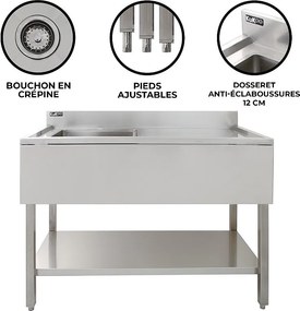 Zlewozmywak cateringowy KuKoo ze stali nierdzewnej z ociekaczem po prawej stronie