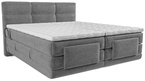 Łóżko kontynentalne z pikowanym zagłówkiem + stelaż elektryczny relaksacyjny + materac + nakładka na materac 2 x 80 x 200 cm jasnoszary - LODI marki PALACIO