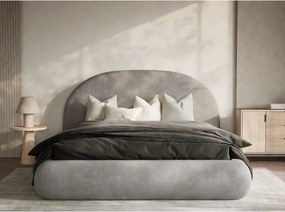 Szarobeżowe tapicerowane łóżko dwuosobowe ze schowkiem ze stelażem 160x200 cm Maumere – Maison de Rêve