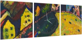 Obraz - Vasily Kandinsky, Houses at Murnau, reprodukcje (z zegarem) (90x30 cm)