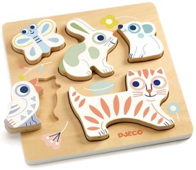 Drewniane puzzle wkładane dla dzieci Djeco Pastelowe zwierzątka
