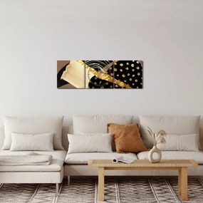 Obraz - Abstrakcja złotobrązowa N⁰1 (z zegarem) (90x30 cm)