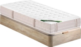 Zestaw 90 x 190 cm stelaż ze skrzynią jasny naturalny + materac kieszeniowy 5-strefowy z warstwą pianki termoelastycznej memory i powłoką przeciw pluskwom gr. 24 cm - VIREVO marki NATUREA