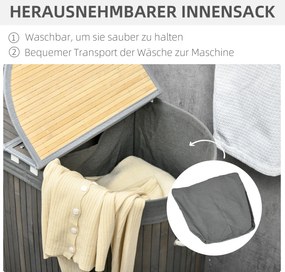 HOMCOM Kosz na bieliznę 100 L z pokrywą, uchwytem, 2 sekcje, wyjmowany worek na pranie, do sypialni, łazienki, wykonany z bambusa, szary