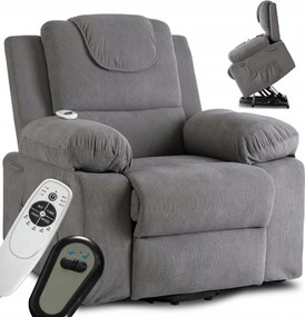 Fotel Masujący FENIX z Funkcją Wstawania Elektrycznie Rozkładany Szary Nowoczesny