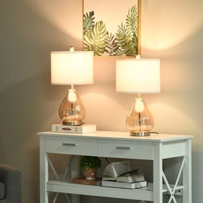 HOMCOM Zestaw 2 lamp stołowych Zestaw 2 opraw stołowych E27 Lampka nocna len szkło bursztynowy
