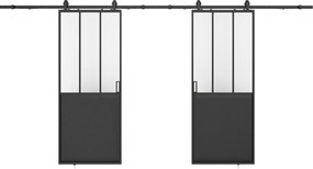 Drzwi przesuwne podwójne industrialne naścienne - Czarny i szkło hartowane - 2 x wys. 205 x szer. 93 cm - ARTISTO II