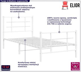 Białe metalowe łóżko loftowe 90x200 cm - Alester