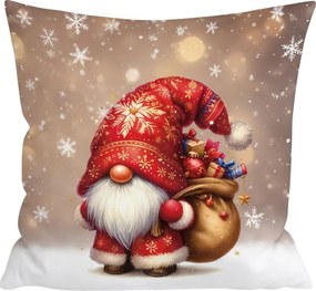 3D poszewka na poduszkę z mikrofibry SANTA GNOME 45x45 cm, czerwona
