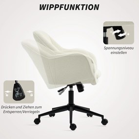 HOMCOM Fotel biurowy z tkaniną w optyce aksamitu, Fotel do toaletki z wypukłym oparciem, do sypialni, salonu, Beżowy