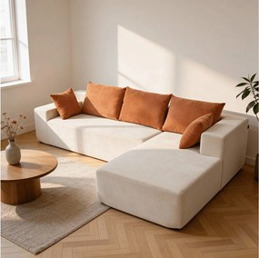 Coco Living Sofa do salonu Luna 3-osobowa – biały pomarańczowy prawa