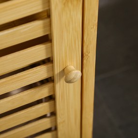 kleankin Szafka Łazienkowa z Żaluzjowymi Drzwiami i Regulowaną Półką Bambus Naturalny 30x199x70cm | Aosom PL