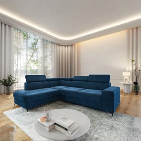 Masseno Narożnik ALVORO z funkcją spania i pojemnikiem na pościel Narozniki L, Rozkładana sofa - Niebieski, MONOLITH 77
