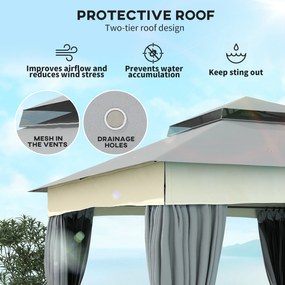 Outsunny Pavilon z podwójnym dachem, 3x3 m, wodoodporny, stabilny, zimowy, metalowy ogrodowy pavilon, Ciemnoszary