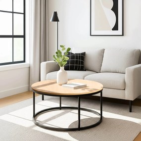 Stolik Kawowy LELLA MAX 80 cm Dąb Złoty/Czarny Nowoczesny Loft