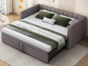 Łóżko z wysuwanym materacem 90/180x200cm, kanapa z tkaniny welurowej z stelażem na listwy - Szary