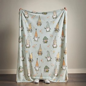 Jasnozielony koc z wielkanocnym motywem z mikropluszu 130x170 cm Spring Gonks – Catherine Lansfield