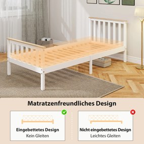 HOMCOM Rama łóżka pojedynczego, rama drewniana, dolny schowek, naturalne drewno, Biały