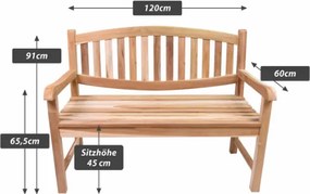 Teakowa ławka ogrodowa Bradford 2-osobowa, 120 cm, drewno