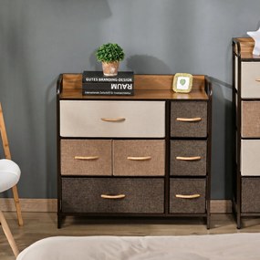 HOMCOM Komoda z 7 szufladami z tkaniny lnianej z metalowym stelażem do salonu, 80x29x78,5 cm | Aosom PL
