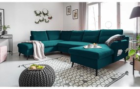 Turkusowa aksamitna rozkładana sofa w kształcie litery "U" Miuform Stylish Stan, lewostronna