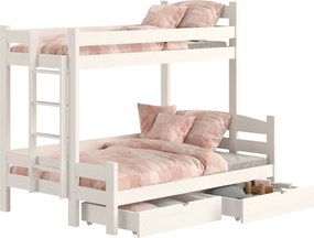 Łóżko piętrowe Lovic 90x200/120x200 z szufladami lewostronne - biały