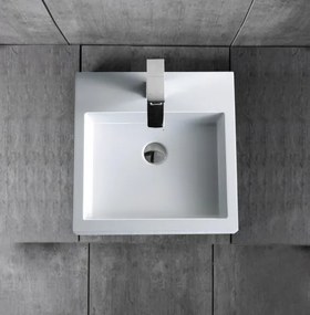 Umywalka ścienna nablatowa BS6050Odlew marmurowy - Błyszczący biały - 45 x 45 x 12,5 cm
