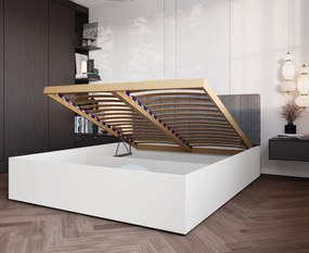 Białe łóżko ze sztruksowym zagłówkiem 160x200 M3-Z13